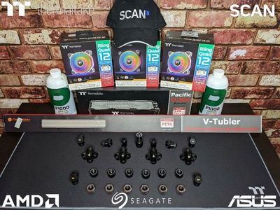 More parts! Lots of fittings, tubes, a fat rad, green coolant and 12 bodacious fans.