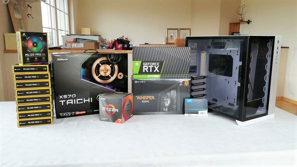 30th March 2020: Got most of the parts together. 
The RAM & GPU mount haven't reached yet thanks to COVID-19. The SO was kind enough to lend me one of her RAM modules so I could start building.

There's a ton of fans in the build, but not all of them will be going in immediately.