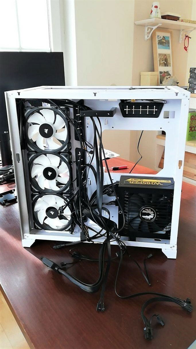 With the system posting, I installed the PSU and 4 case fans. The remiaining 5 will have to wait for Phase 2 of the project. The PC-O11 Dynamic is a really nice case to work in!.