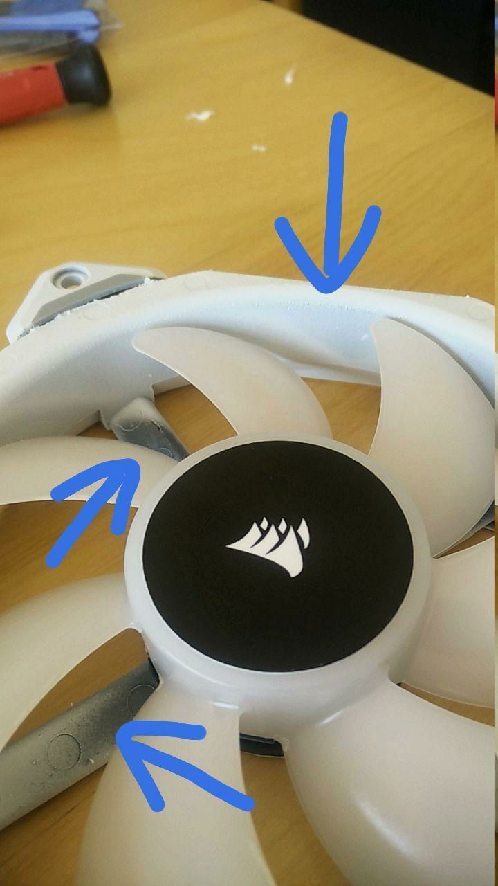 A side-effect of having to mask the gap between the rotor and the frame is that the fan cannot turn when you're spraying it. This results in very uneven cover. I will likely have to find a different way to paint the fans.