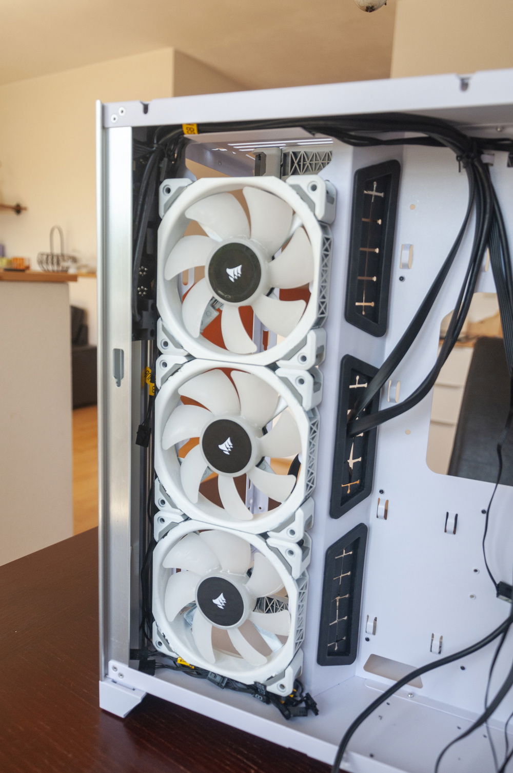 The front panel cables were next. I used a cable-twisty to group and secure them to the case.