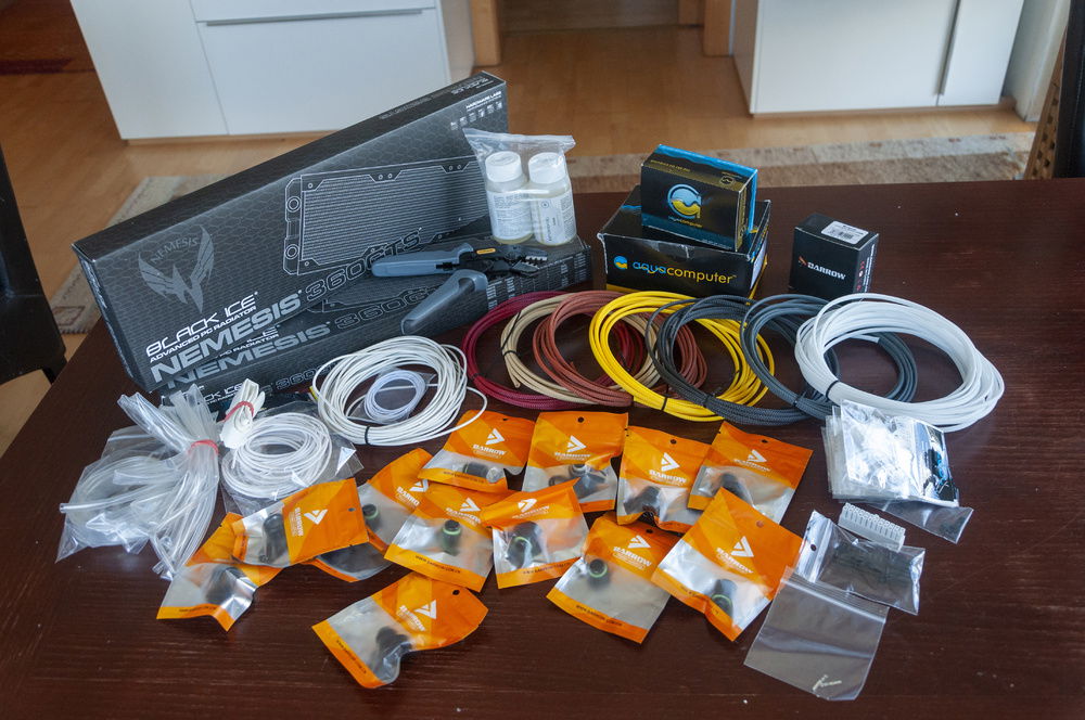 30th June 2020: The last few components finally reached! Radiators, fittings, EK CryoFuel Clear, a whole load of MDPCX stuff, wires and the Quadro!
