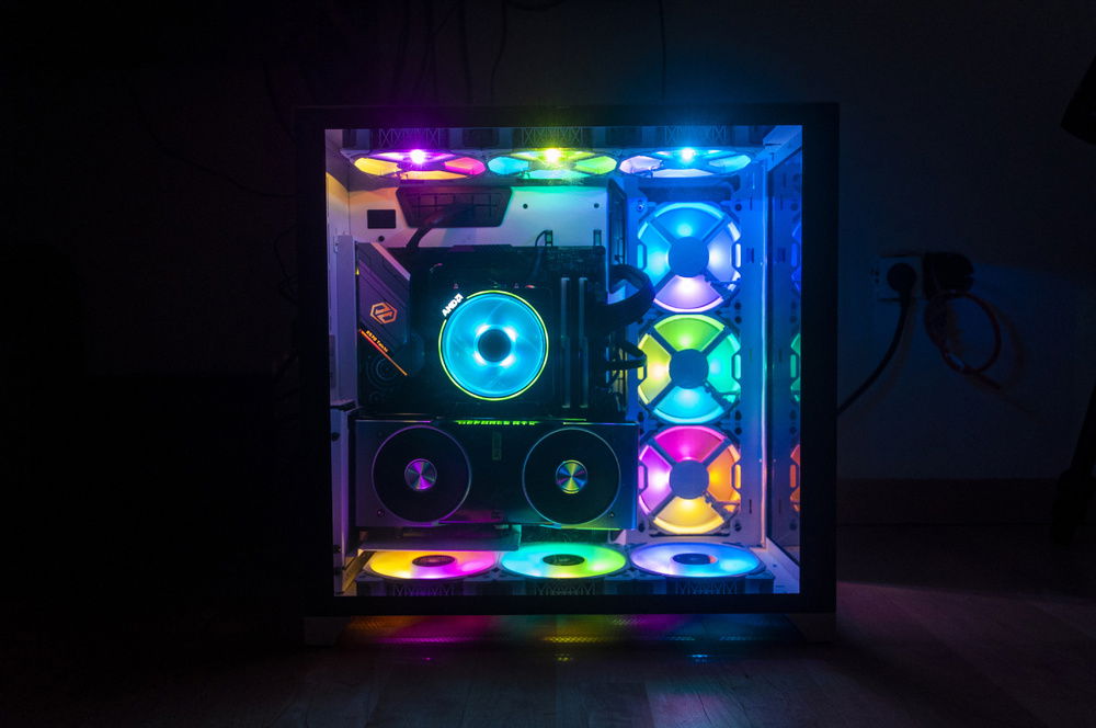 Obligatory rainbow vomit.
(The G.Skill software crapped out so the RAM went dark)