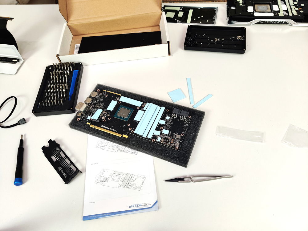 The most annoying part about the whole process was putting the thermal pads on and peeling the plastic off. For anyone attempting this - take the flat plastic off (it's a lot thicker) and put that side of the thermal pad on the GPU. The textured plastic is a lot thinner and easier to peel off. Otherwise, you will need to hold the pads down with something and peel the thicker plastic off. This can result in the thermal pads getting damaged and/or stretched and deformed.