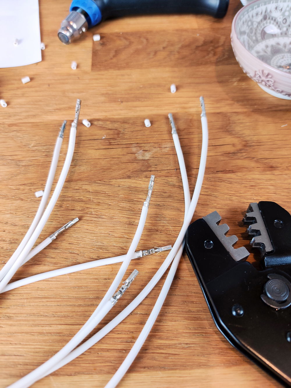 Stripping the wires and crimping pins on was pretty easy.