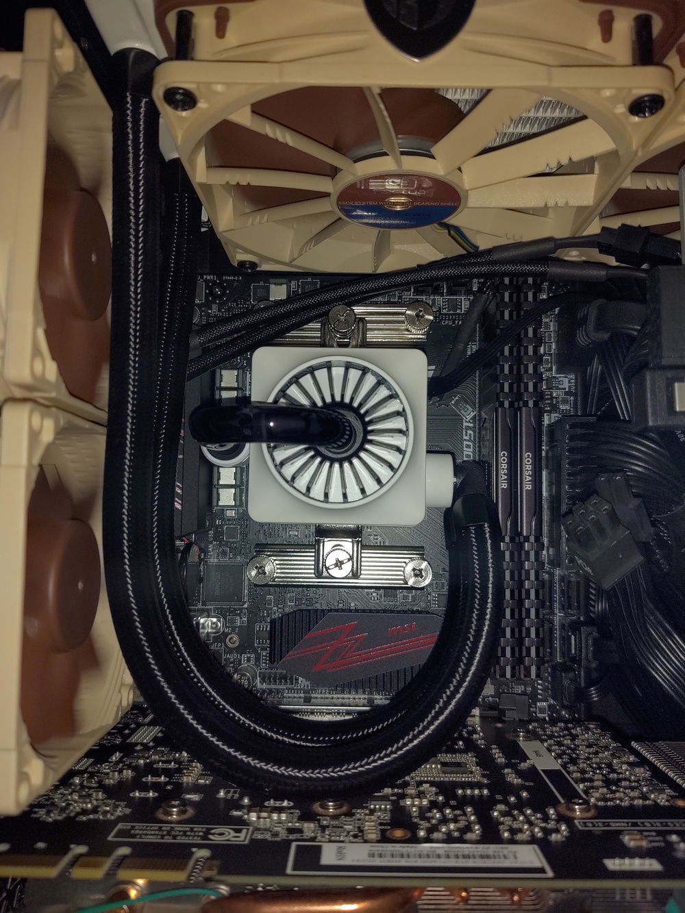 closer look at mobo and cpu area
you can tell i didn't care about aesthetics and went for silence