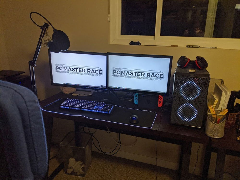 My full setup. 
(Keyboard is CK550, Mouse unknown model, Headset is g552, monitors are old and unknown)