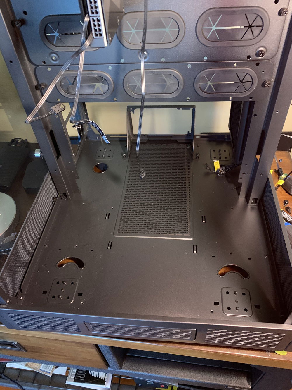 April 21 - Removed the case's lower front SSD housing and other random brackets that I won't need. Case is too cluttered on the bottom, so by removing and give lots of room for my tube amplifier.