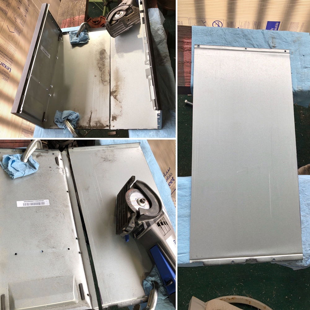 Cutting up the Inspiron on the left and the resulting panel on the right