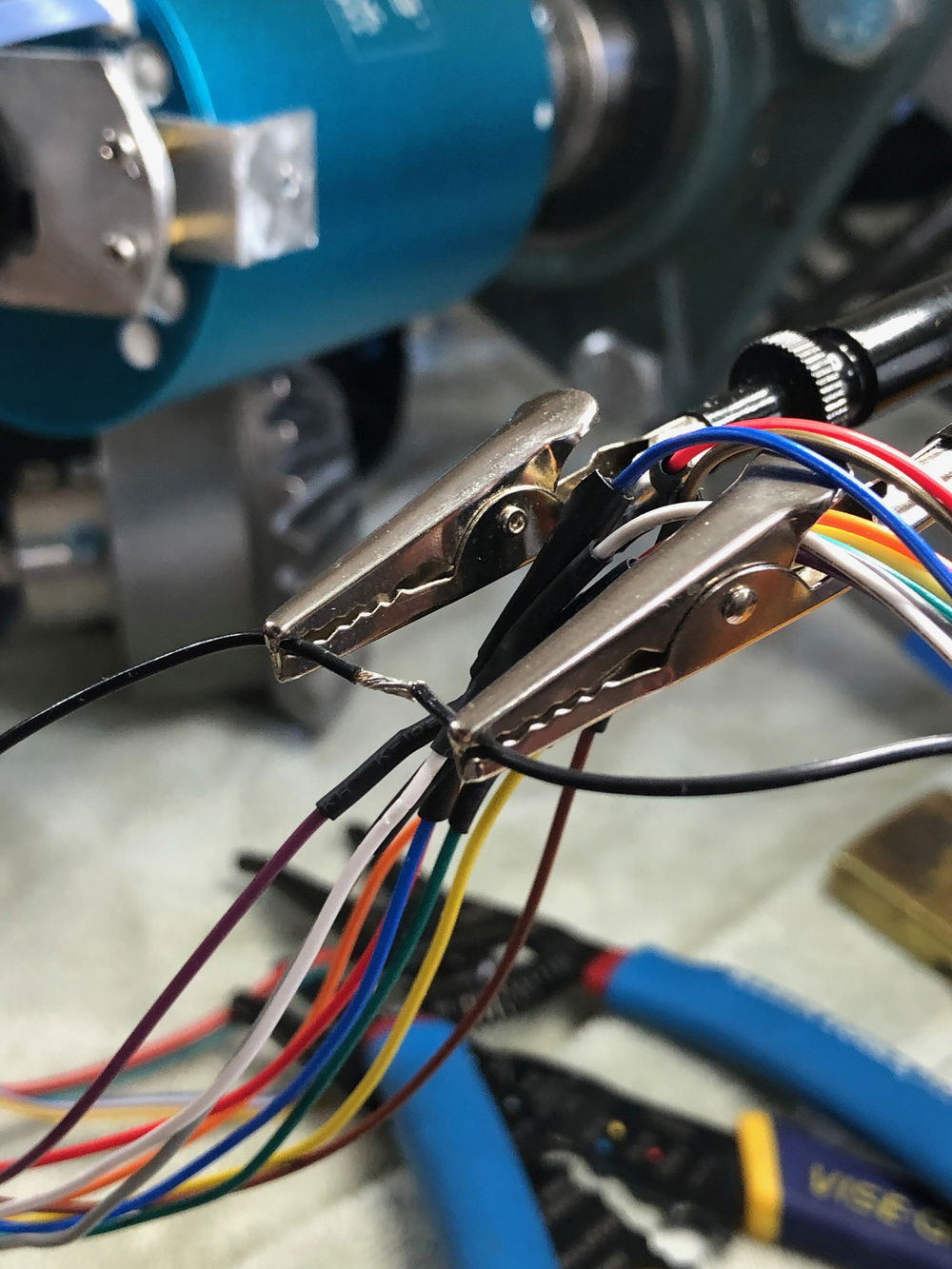 Soldering the 10 signal wires from the slip ring to the rear I/O.