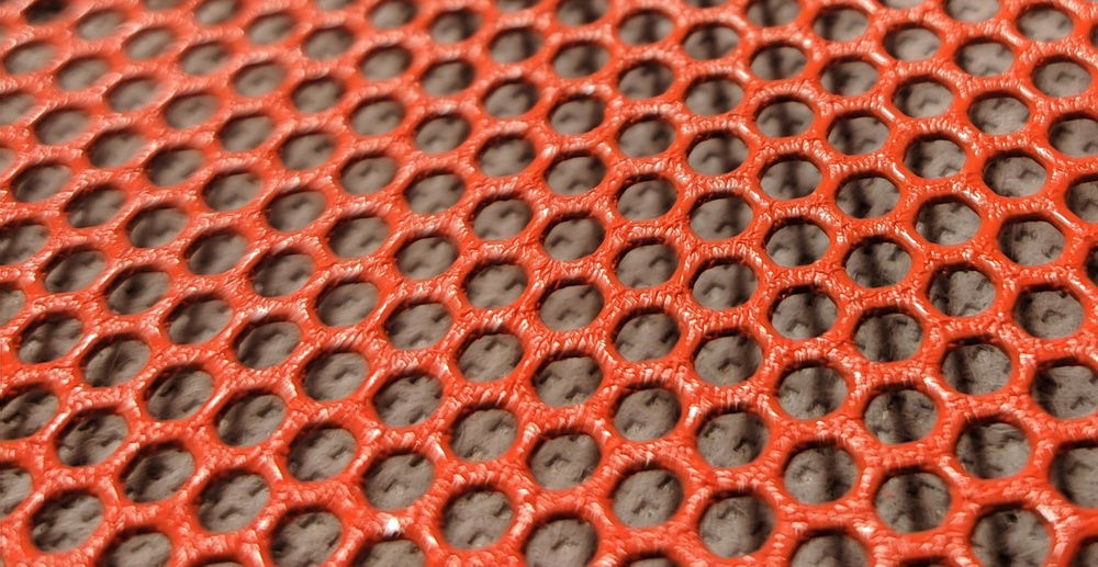 Crinkle Red Paint on metal mesh inside pc case.