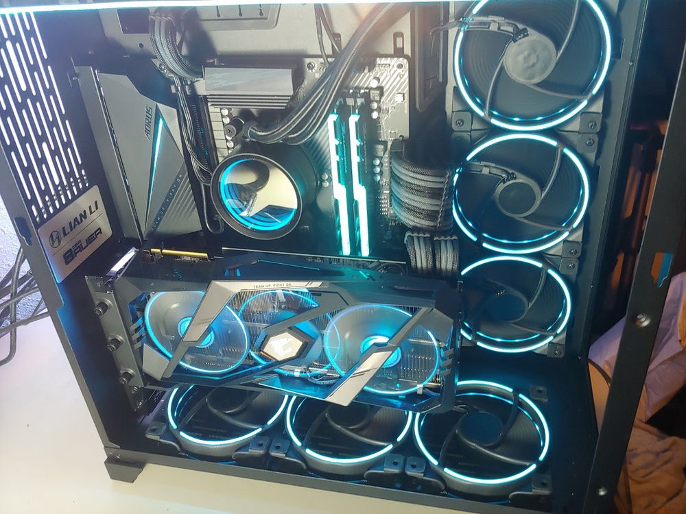 Blacked out the Aorus side logo, fan stop light and the labels on the fans using some custom cut pieces of adhesive vinyl.

Using Aurora to control the lighting and it was making those 2 lights flicker (doesn't happen with RGBFusion, but I can't make a custom color cycle there either). For the fans, I just don't like seeing the logos, especially since they're upside down.