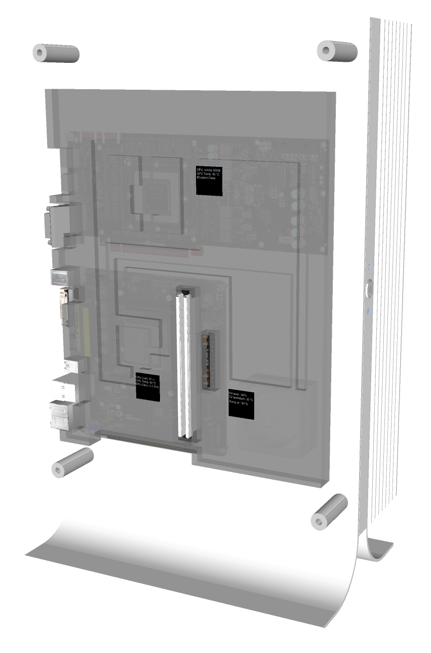 Left side without glass panel: Displays in various areas