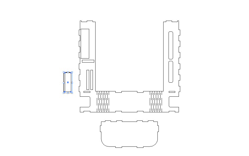 Center mount, will curve around the PSU shroud. The smaller two rectangles will be glued onto the GPU port to allow for two thumbscrews to attach te GPU to the case.