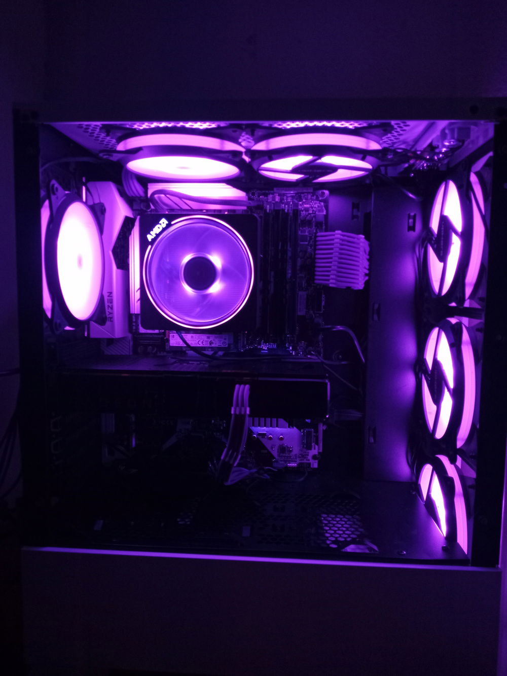 Purple Uphere fans inside a Zalman S5 ,ATX Mid Tower PC Case