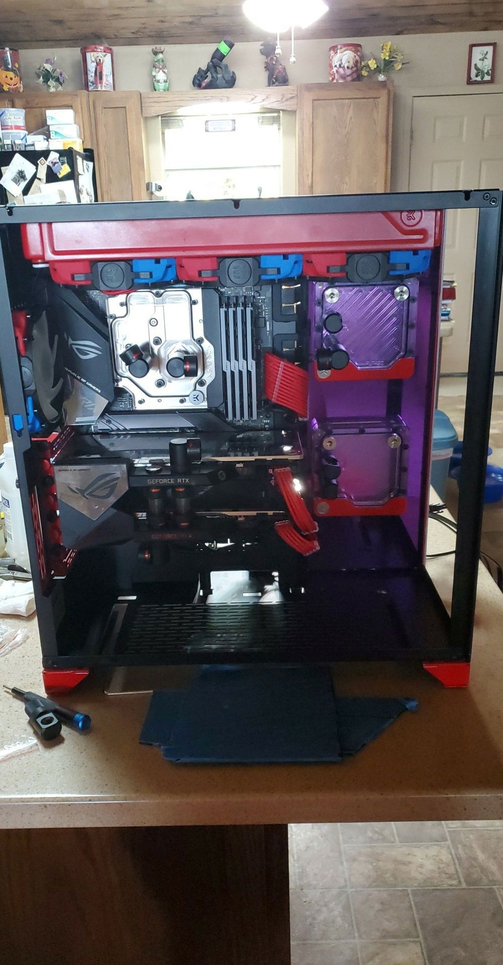 Building the custom purple mirrored panel for my reservoirs and trying to decide on placement of reservoirs