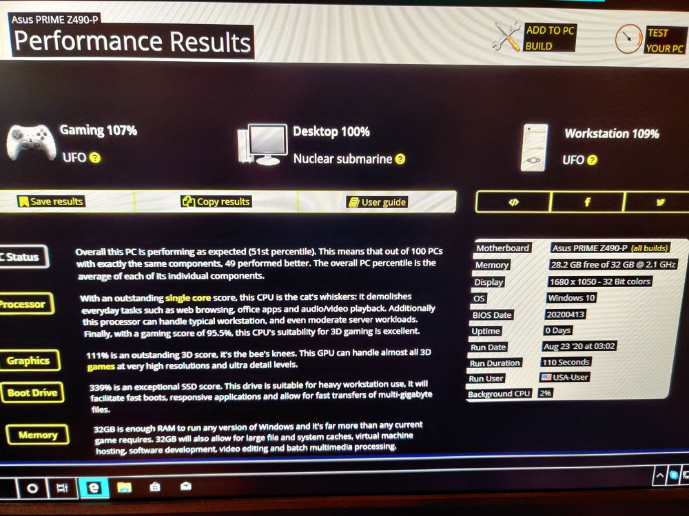 UserBenchMark first run no configuration