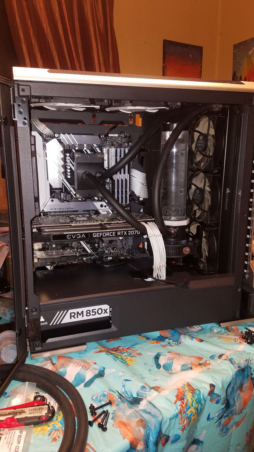 The finished loop as it was for a few weeks while I waited for the GPU waterblock and new fans to arrive.