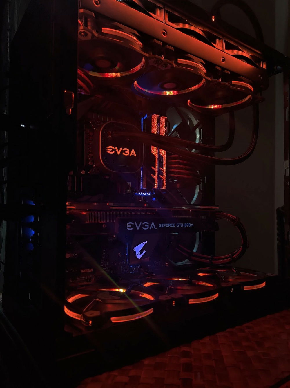 V2.0 (during reassembly) with the new Z390 Elite, 9600K, and 32GB of GSkill Trident Z Royal 3600MHz.