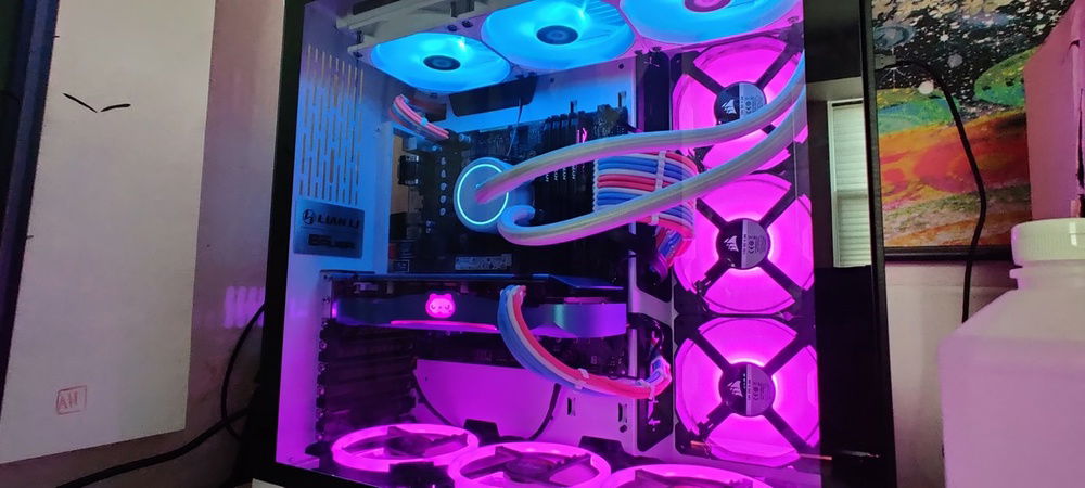 Part 2: ASrock H370M, Pentium G5400, and 16GB Kingston HyperX Fury @ 2400MHz. The new AIO is an ID Cooling Auraflow 360 Snow edition. This was with new pink, blue, and white sleeved cable extensions.