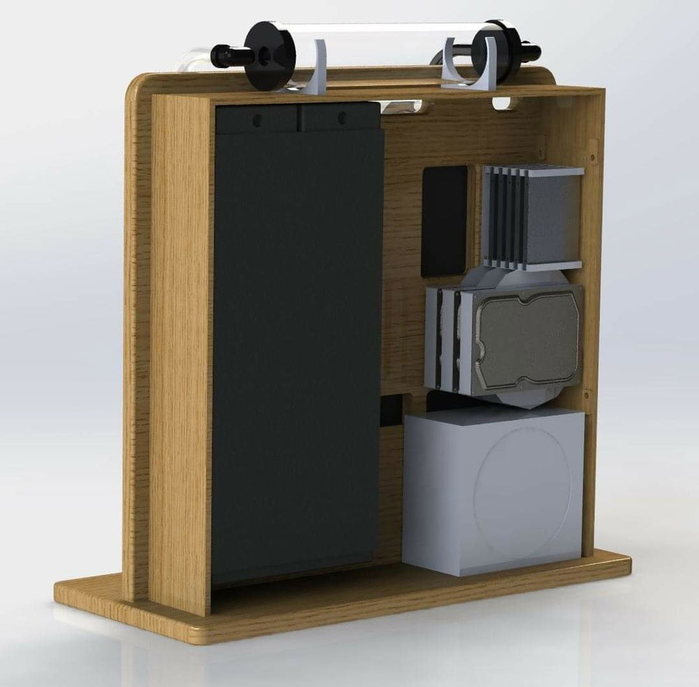 Rear panel removed. A little crowded, but it shouldn't be too bad. The RAD is offset from the fans with a custom 3/4" spacer so the back of the RAD mates with the back panel. This will also give a little extra room between the fans and the RAD for more cohesive air flow.