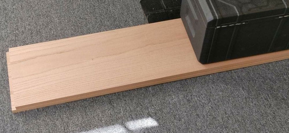 Picked up some beautiful pieces of Red Oak for this project! Tool kit on top to help settle out the bow so I don't have to remove too much material to flatten it.