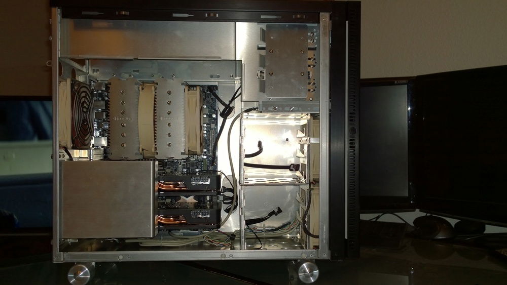 This used to be air cooled, but it was never enough. The AMD FX CPU just ran too hot. It has an AIO now.