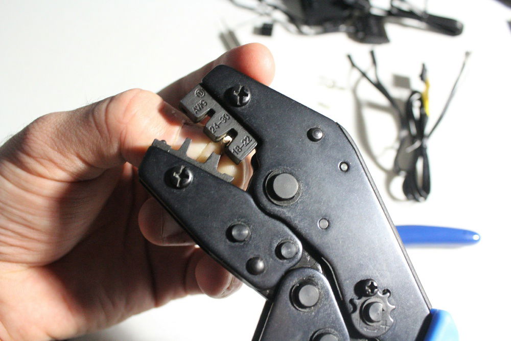 About to crimp a terminal to a wire.