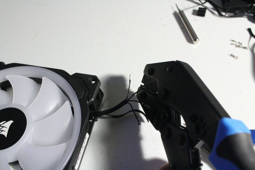 About to crimp a terminal a wire.