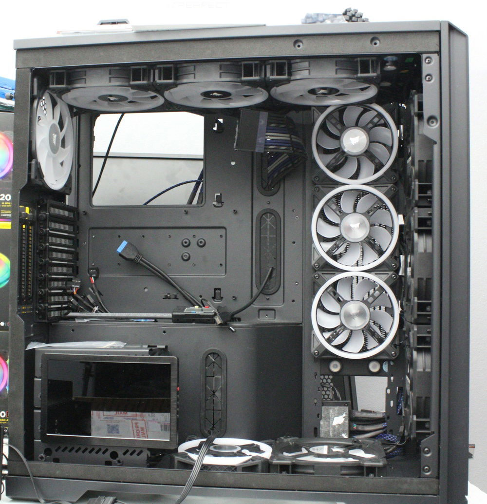 Old 12 fan setup with improper radiator configuration.