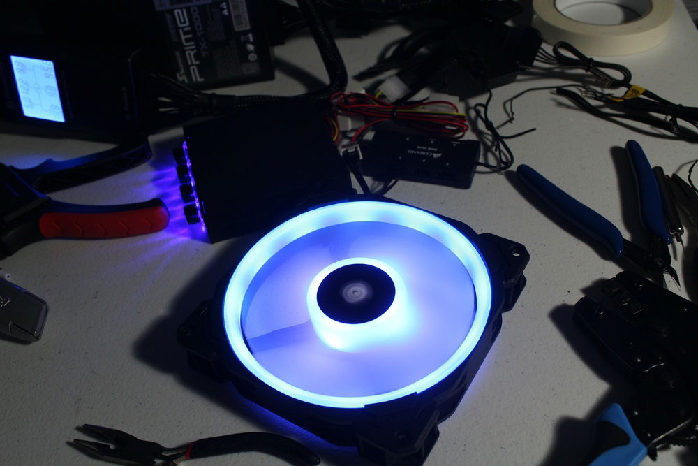 Fan lightning is good. Ready to be inserted into the case.