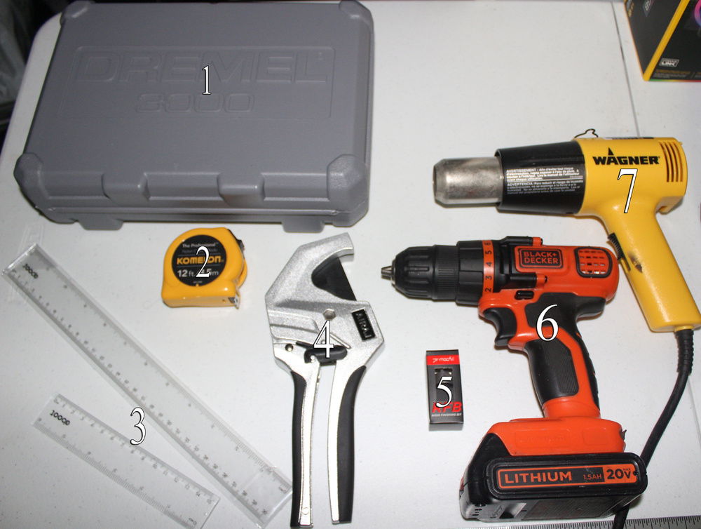 Tools for case modding, rigid tubing, and measuring, etc.