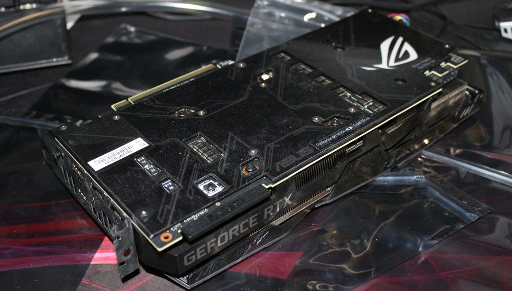 A dusty Asus Strix 2080 Ti OC card waiting to be prepped and be taken cared of.