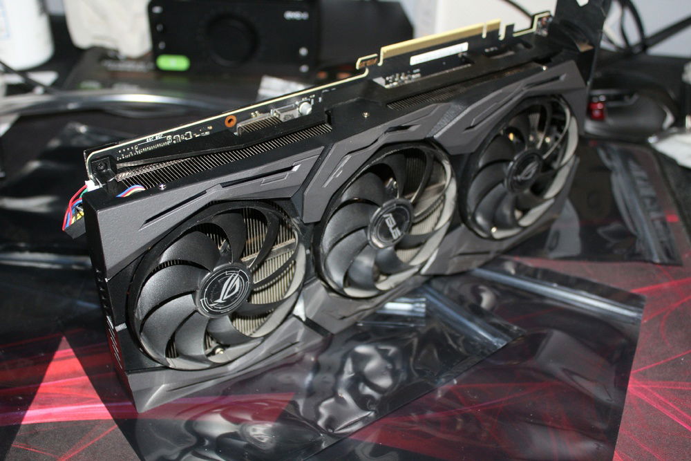 A dusty Asus Strix 2080 Ti OC card waiting to be prepped and be taken cared of.