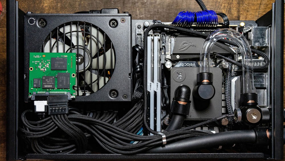 "Final" Mobo side before removing SATA drive. The final iteration is without the drive.