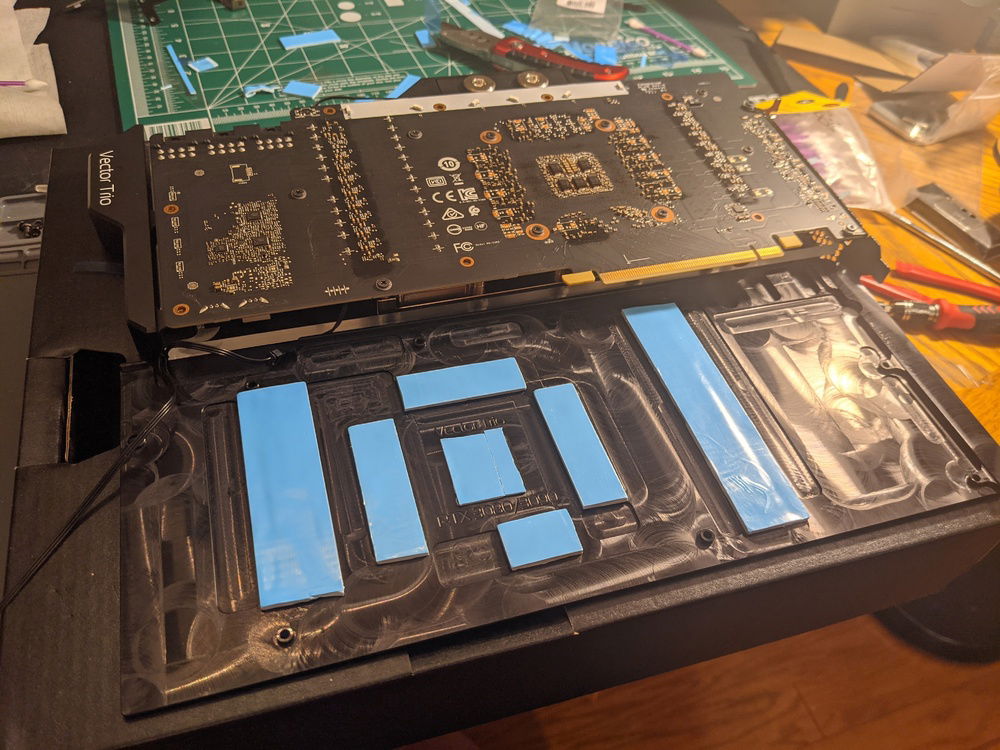 Water block installed, prepping backplate thermal pads