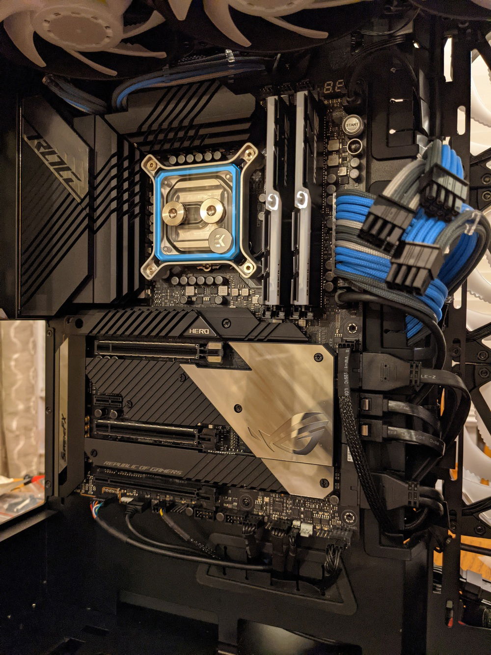 Just about everything hooked up to the motherboard!