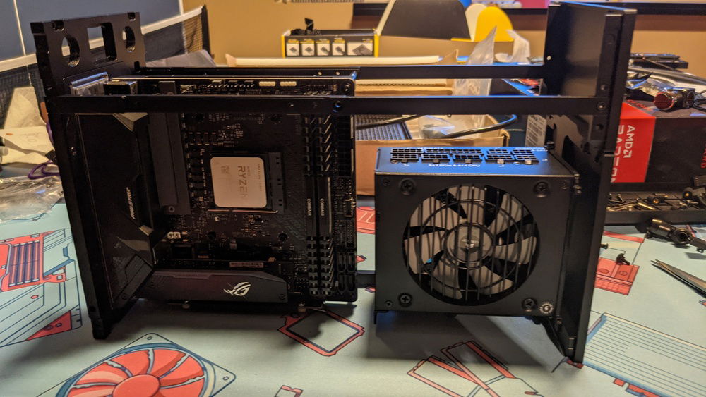 First-time test fitting with mobo and psu.