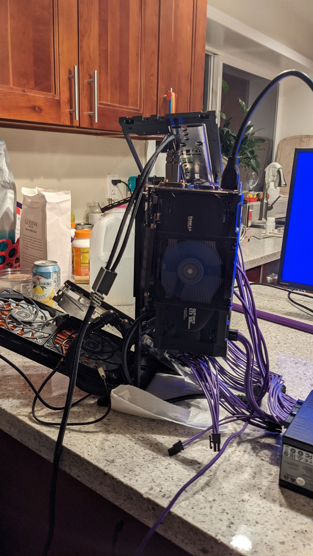 So what's interesting is that if you are using a PCIe gen 3 riser with gen 4 mobo and gpu, the motherboard will automatically go with gen 4. Which won't play well with the gen 3 riser. Busted out the 550TI to manually lock PCIe to gen 3.