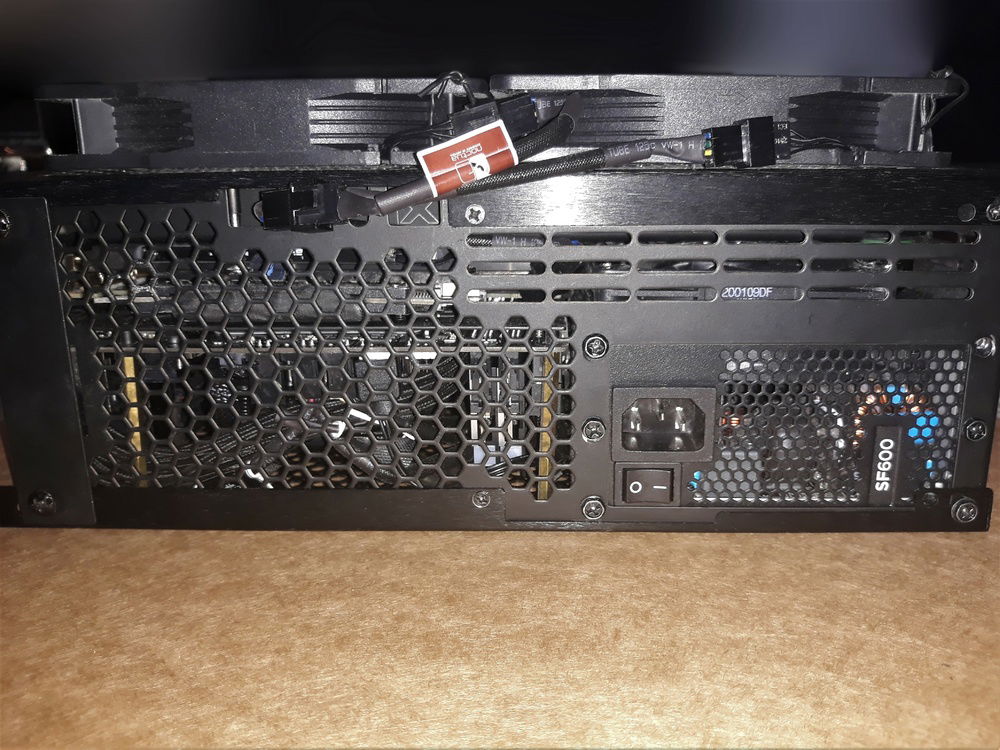 Back view of the build showing how the cables for the 2x 140mm fans were routed