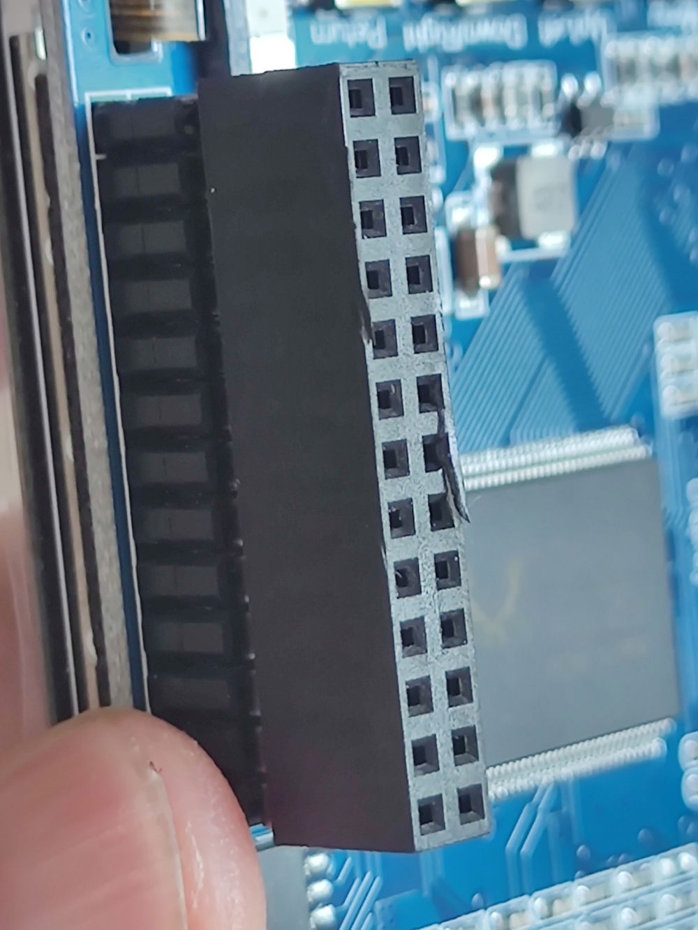 I got a 3.5" LCD for a Raspberry Pi that connected to the Pi using GPIO connectors; I had to cut these pins for the screen to fit flush (and fit under the tempered glass side panel as well).