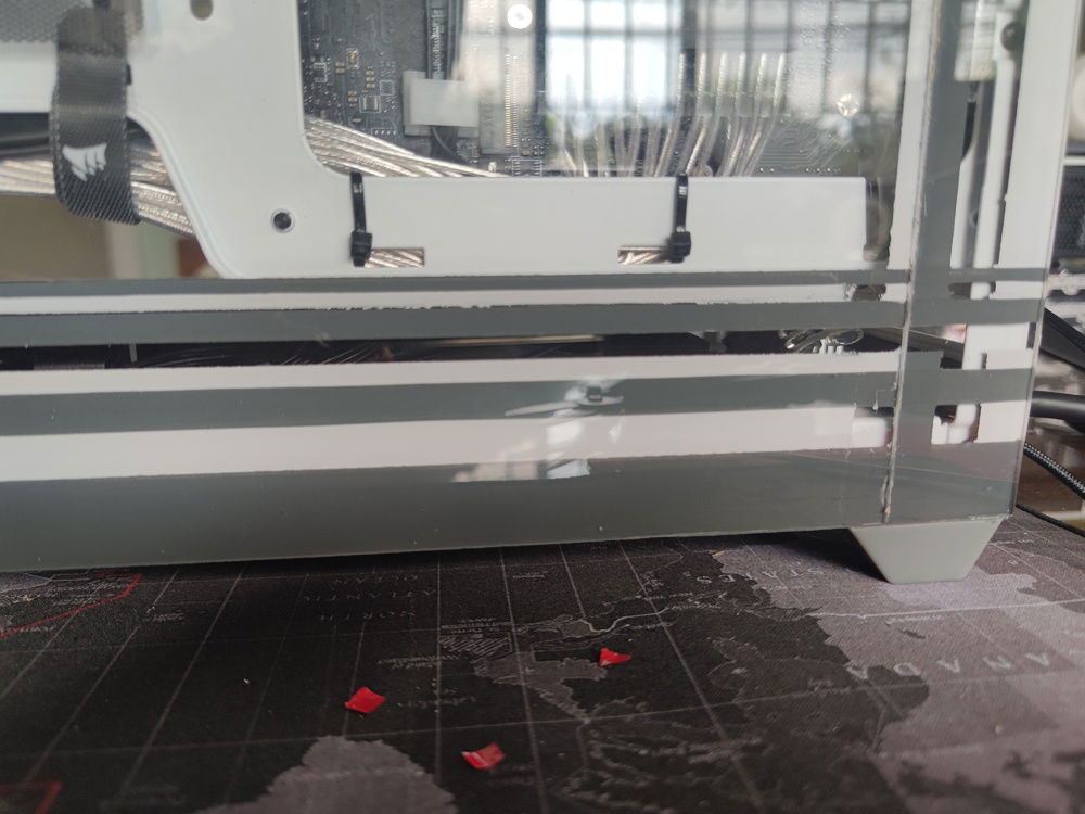 THe paint was far from acceptable at first. It took an additional three coats and three times masking off the separate lines to achieve the final result.