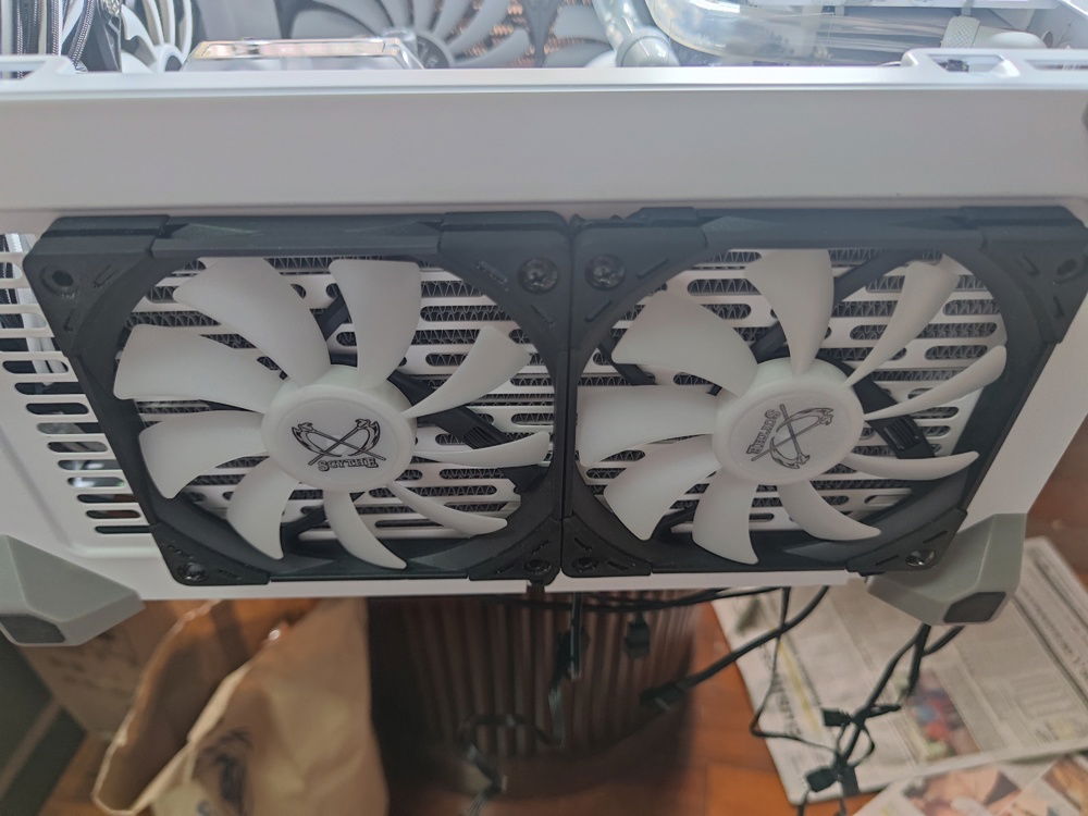 The RGB fans in place, ready to create that underglow.