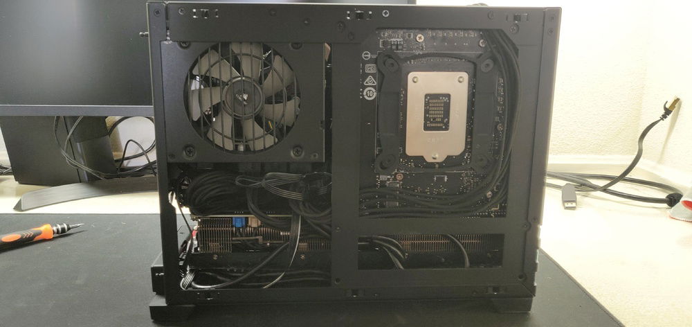 NCase M1 with back panel removed to give an idea of cable management
