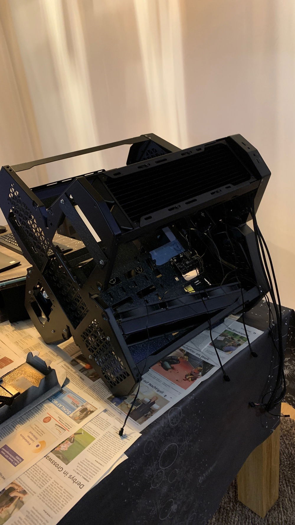 The lower two radiators are at an angle to eject the warm air to the rear.