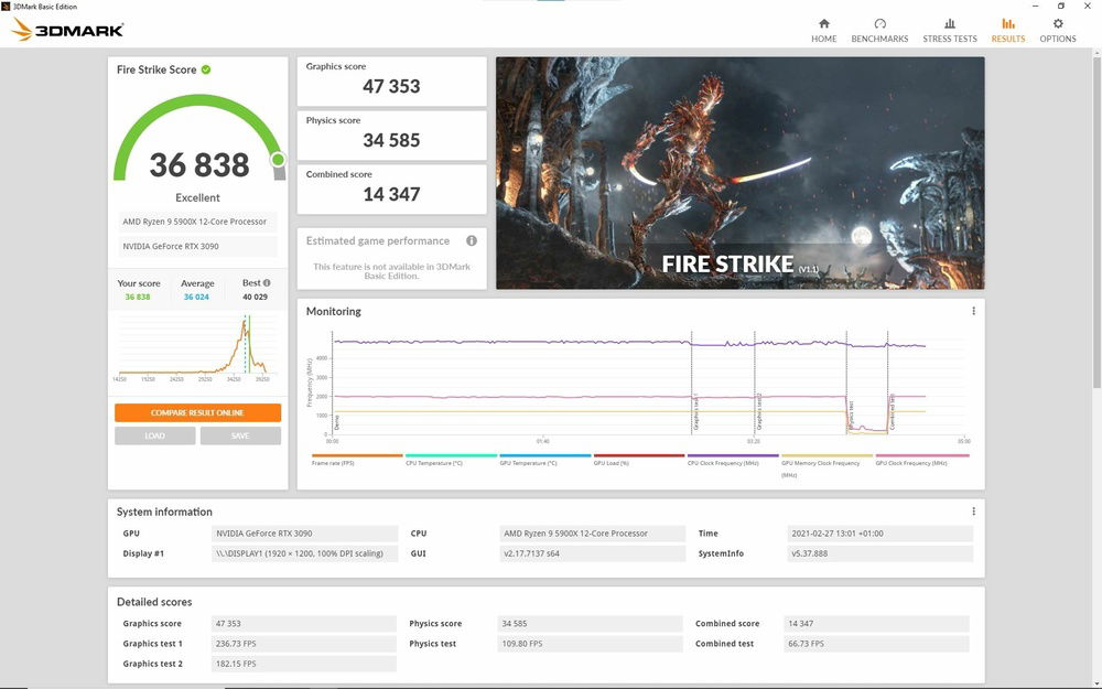 3DMax Fire Strike standard settings