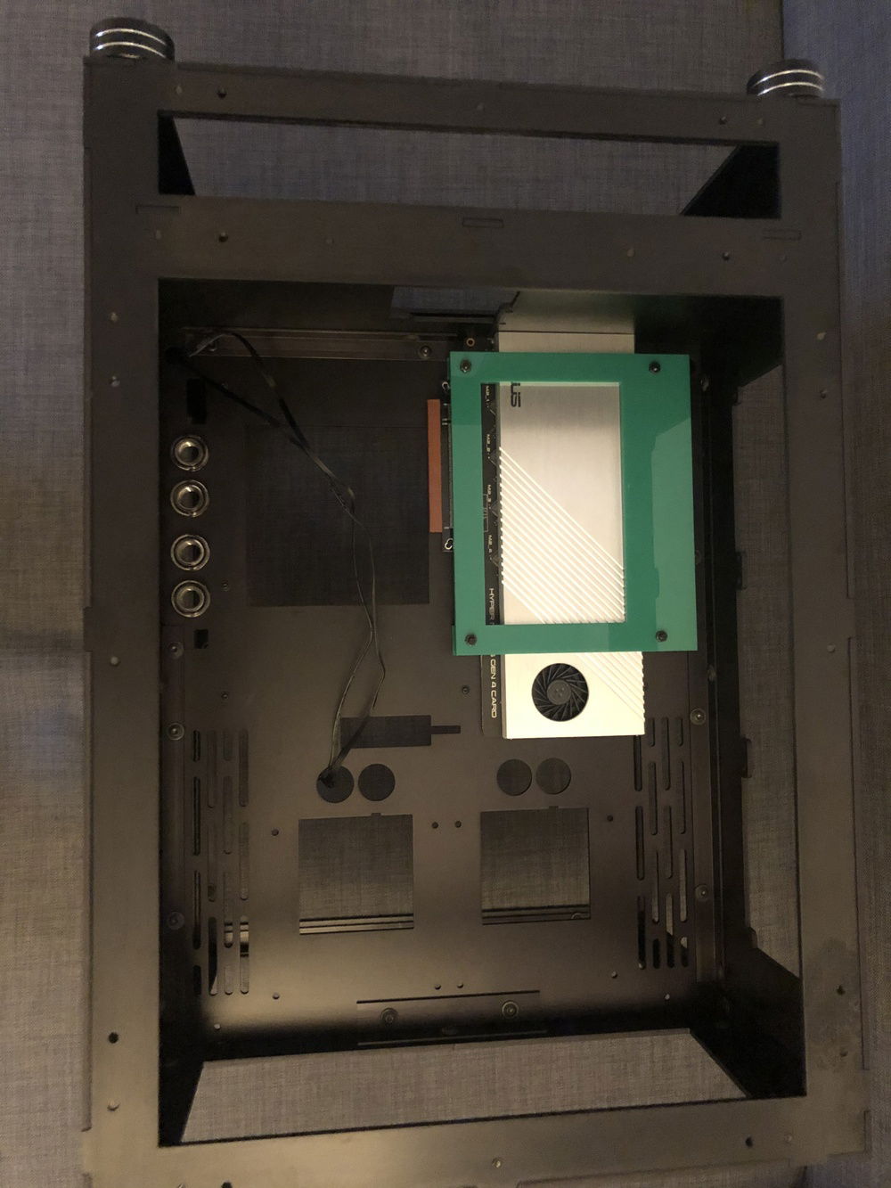 NVME raid card Gen 4 at rear due to GPU being vertical mount.