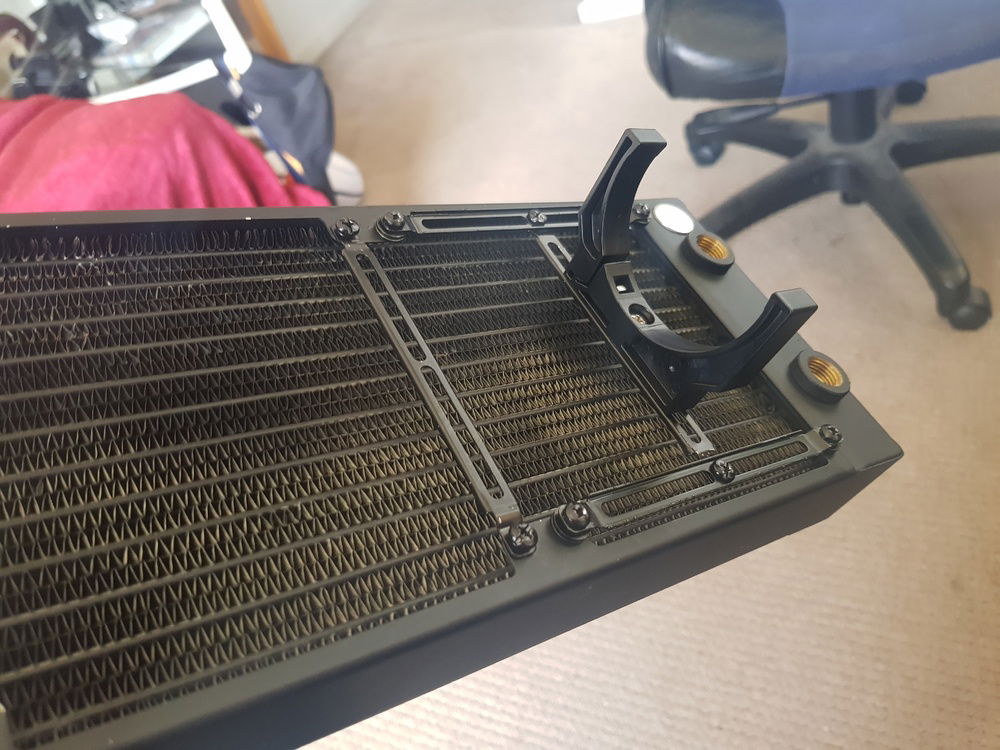 Custom reservoir mount made out of brackets scavenged from Define S2s at work