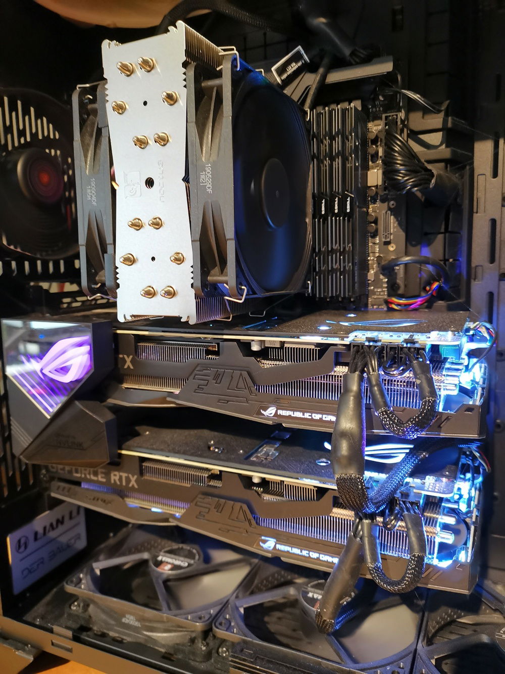 Open case with a Noctua CPU cooler that hides another 4 DIMMs