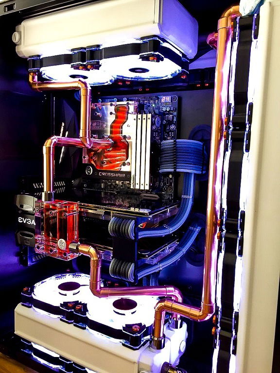 Custom 16mm Copper hardline with 2 x 240mm, 1 x 360 (in rear) and 1 x 480mm.